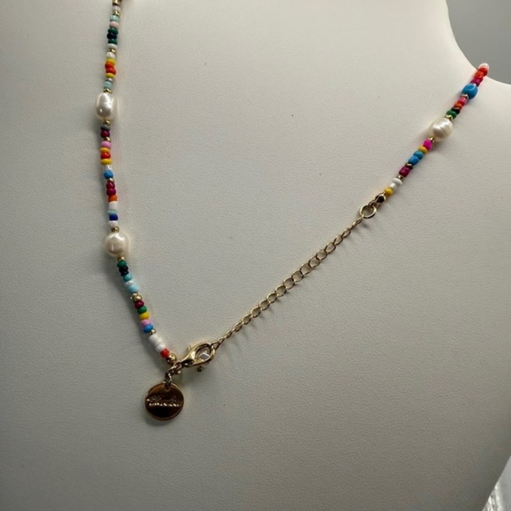 NEW The‎ Sis Kiss Beaded Necklace Colorful  Gold Tone Women - Picture 3 of 3